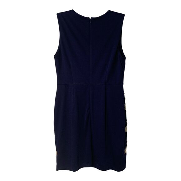 FIFTH & PARK Dress SZ 12 Navy & Beige Gold Floral Lace Sheath Dressy Cocktail - Picture 2 of 12